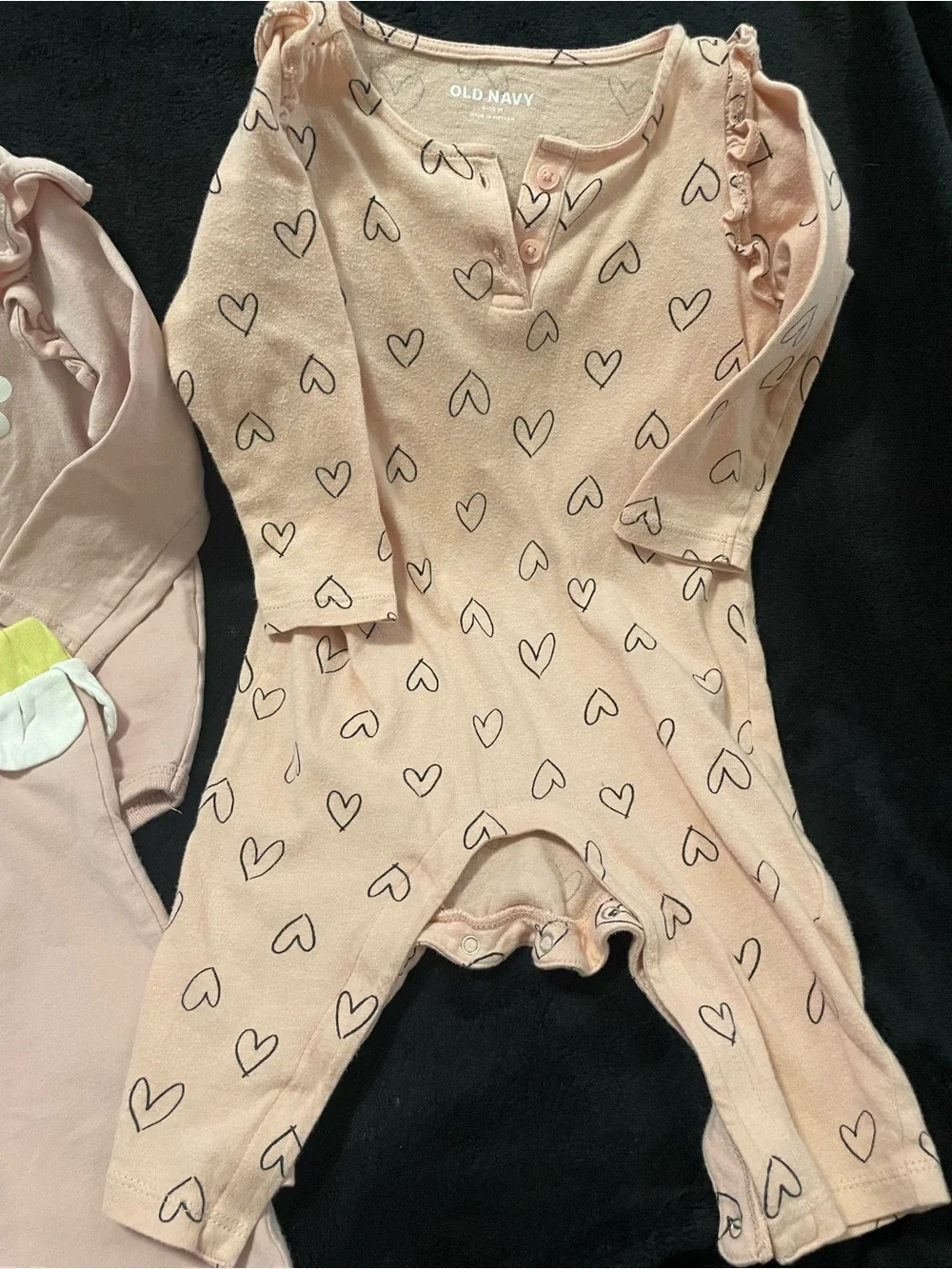 Old Navy Pink Heart & Daisy Pajama Set with Yellow Waistband